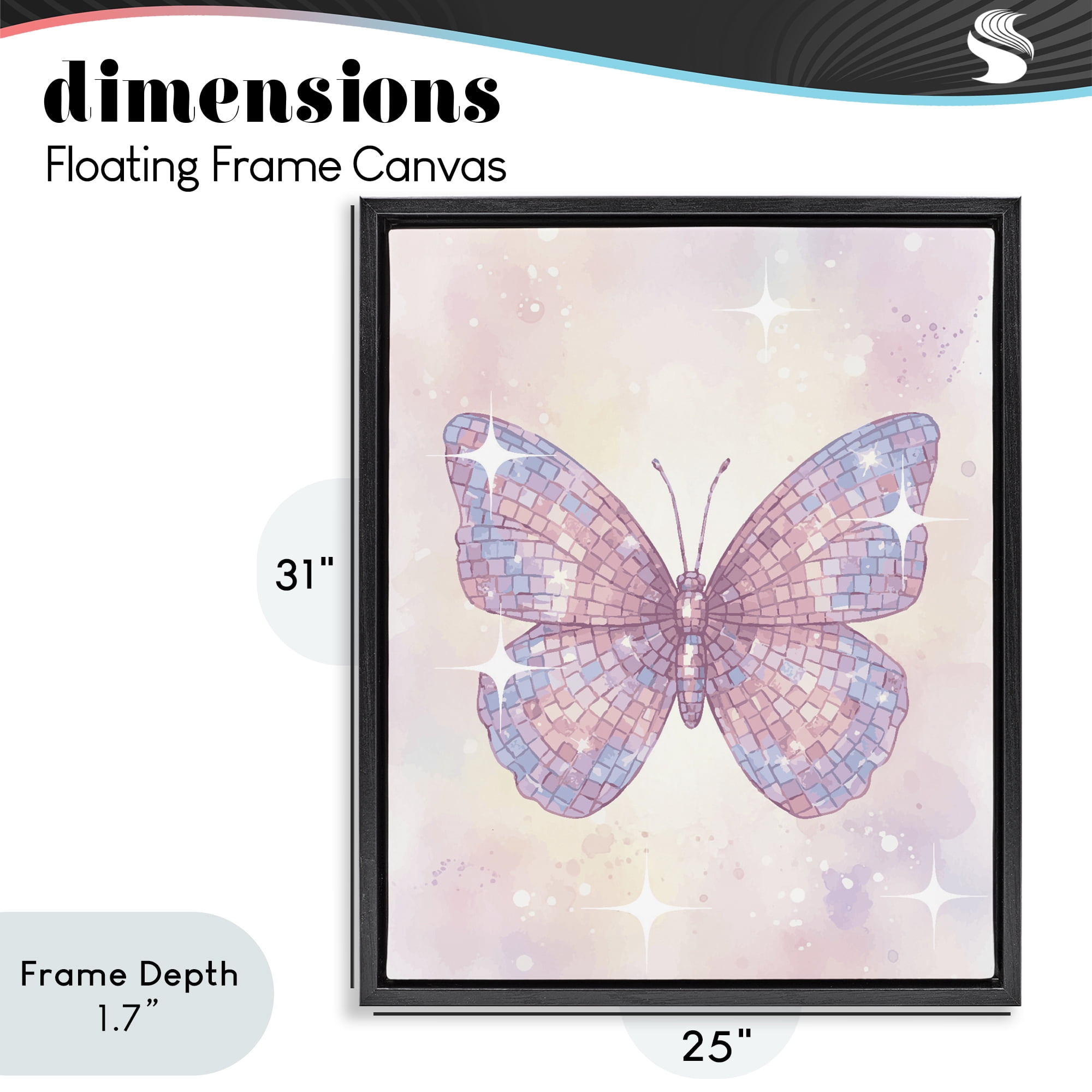 Stupell Industries Delicate Disco Butterfly Black Framed Floater Canvas Wall Art, design by Lil' Rue