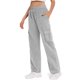 thumbnail image 3 of Primavera en Verano Pantalones Sueltos de Color Sólido, Dos Bolsillos de Cintura Elástica Pantalones Largos Casuales, 3 of 5