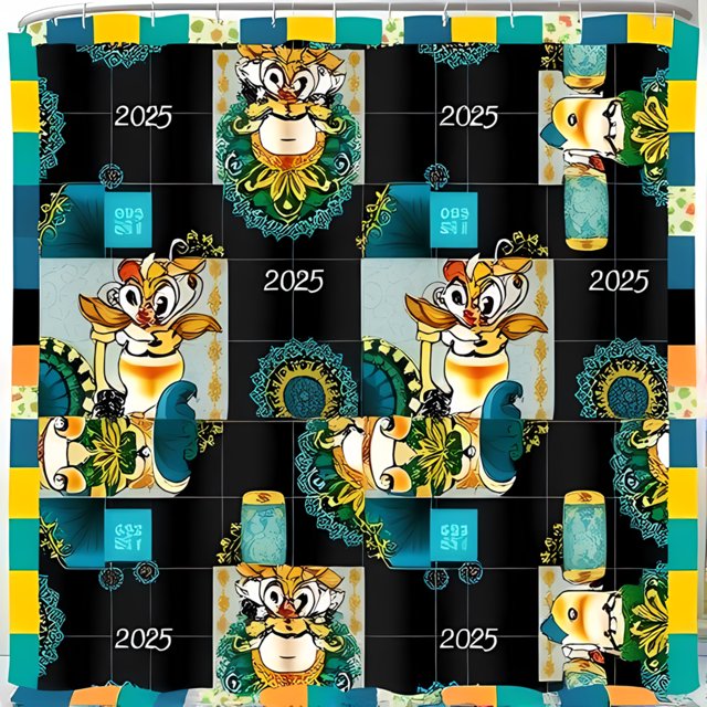 Rideau de Douche Collage de Tigres Vibrant avec Design 2025 - Motifs Turquoise et Or