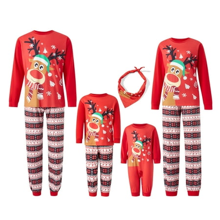 

YiLvUst Organic Cotton Holiday Family Jammies Pajamas Set Christmas PJ s Elk Print Top and Stripe Pants Jammies Sleepwear