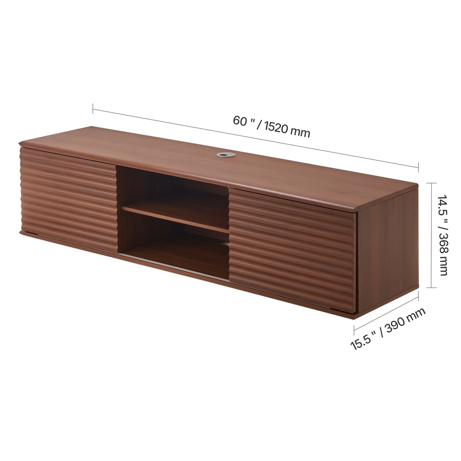 VEVOR Floating TV Stand, 60" Wall Mount Entertainment Center with Adjustable Shelf & Sliding Doors, 2 Tiers Floating TV Shelf with Storage Cabinet for DVD Player, Cable Box, Game Console, Walnut