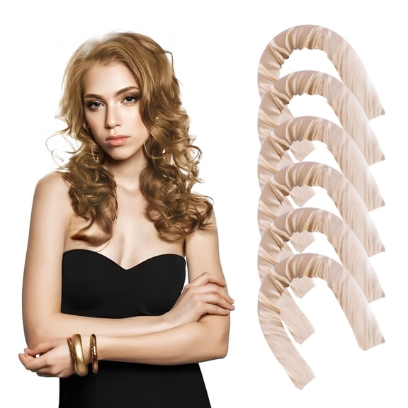 Sinkoo Satin Heatless Curling Set, 6pcs No Heat Hair Rollers to Sleep in, Super Soft Ribbon Wrap Hair Curler Set, Gold Curling Set with Bonnet for Sleeping