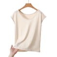 thumbnail image 4 of Women's V Neck Cap Sleeve Loose Fit Top Lightweight Breathable Stretch Basic Layering Shirt Comfy Sleepwear Pajama Blouse L-4XL Beige, 4 of 9