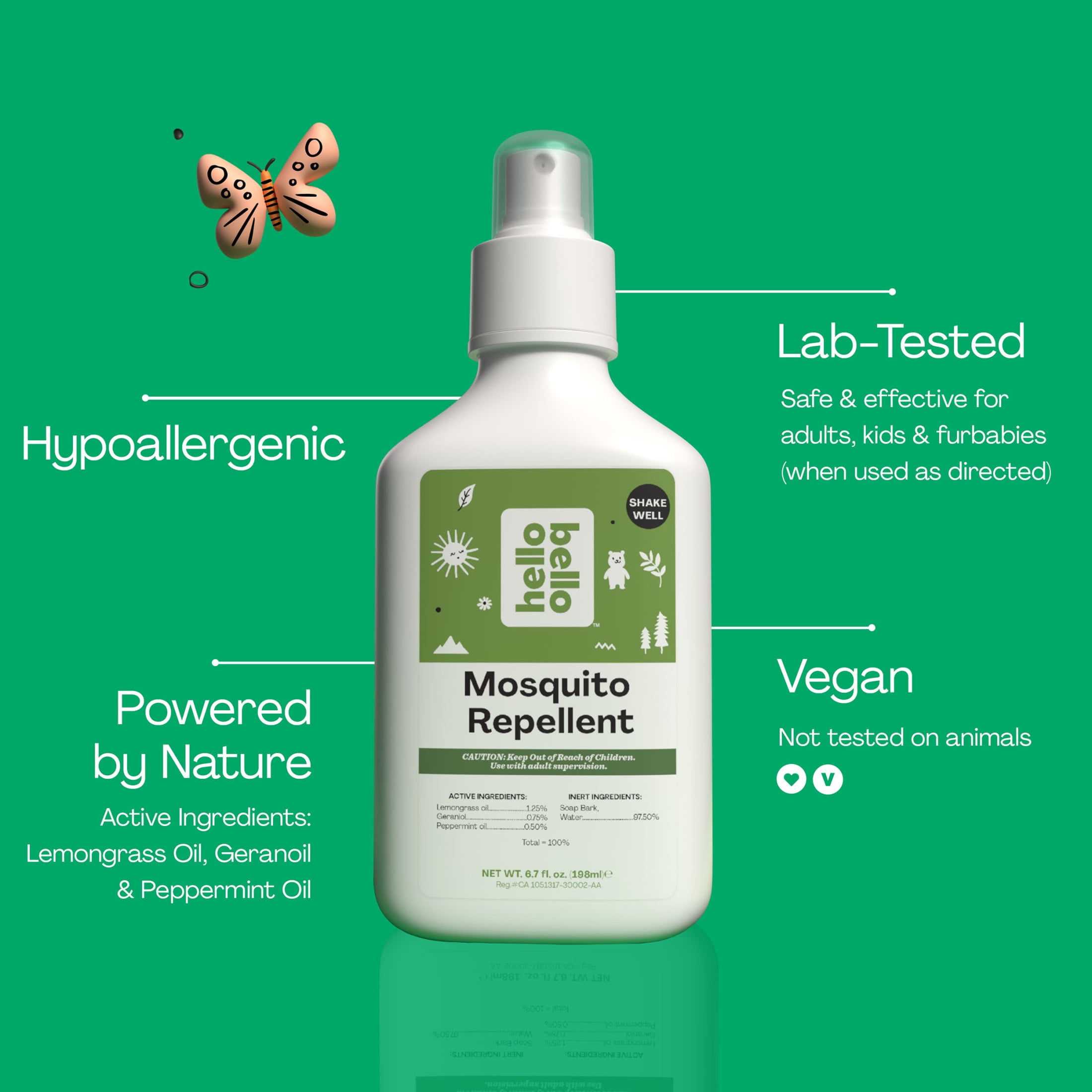 (2 pack) Hello Bello Mosquito Repellent, Made with Natural Lemongrass and Peppermint Oils, 6.7 oz
