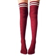 thumbnail image 1 of hirigin Women's Striped Thigh High Socks, Winter Warm Cable Knit Stockings Extra Long Socks, 1 of 4