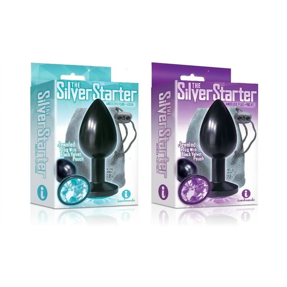 Sexy, Kinky Gift Set Bundle of The Silver Starter, Bejeweled Annodized Stainless Steel Plug, Aqua and Icon Brands The Silver Starter, Bejeweled Annodized Stainless Steel Plug, Violet