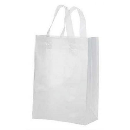 Frosted Plastic Shopping Gift Bags (8"x5"x10")- Quantity of 100 (Clear)