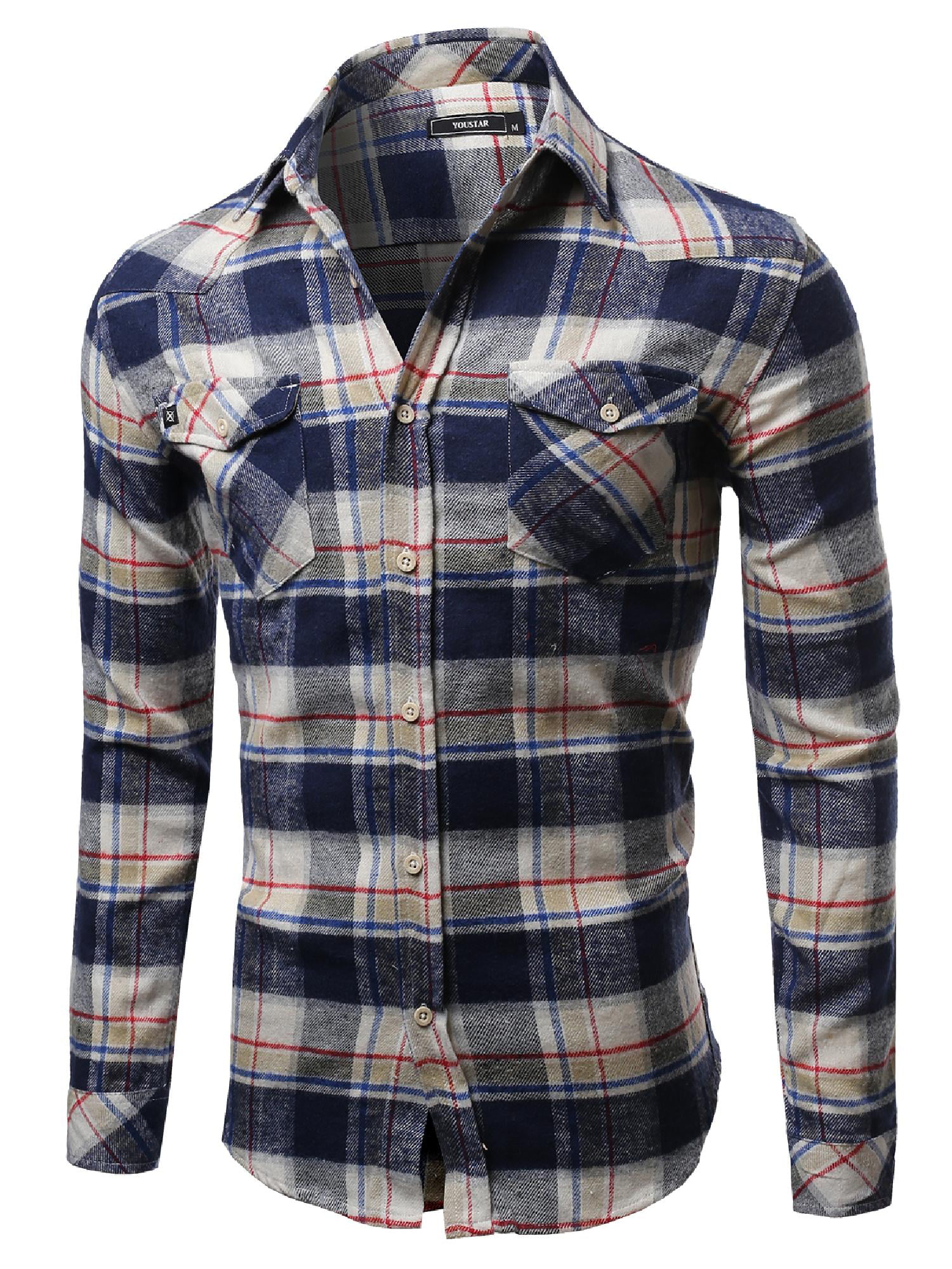 FashionOutfit Men's Scotch Plaid Flannel Long Sleeve Button Down Shirt ...