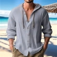 thumbnail image 5 of Mens Hooded Tshirt Solid Color Casual Long Sleeve Top Comfortable Streetwear Pullover Gray M, 5 of 6