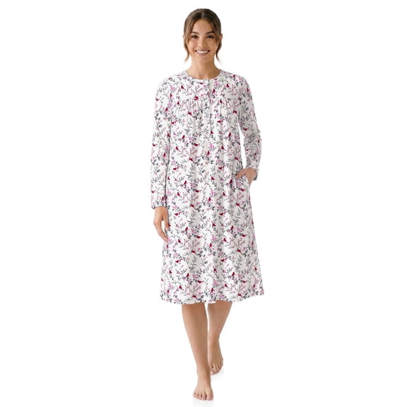 Aria Women’s Long Sleeve Stretch Velour 44" Sleepwear Nightgown, Sizes XS-5X