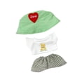 thumbnail image 2 of Ropa de muñeca de peluche de 15 cm a 17 cm, bonito sombrero con patrón de corazón, pantalones con tirantes y bolsillos para vestir, conjunto de camise ropa violeta, 2 of 8
