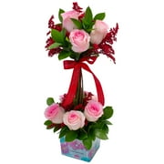 Modern Topiary Fresh Flower Arrangement with Vase designed for Mother's Day, Anniversary, Roses, Colors Vary