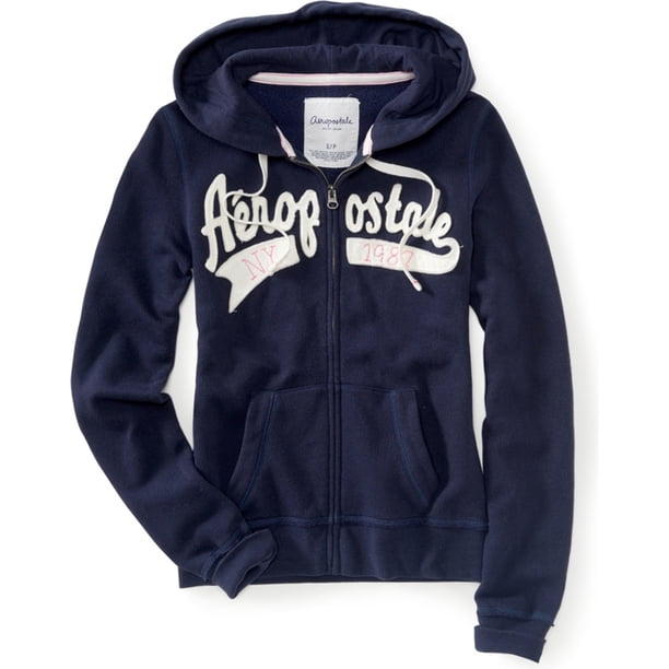 Aeropostale Sudadera con capucha y cremallera completa para mujer, azul, mediano Aeropostale Sudadera