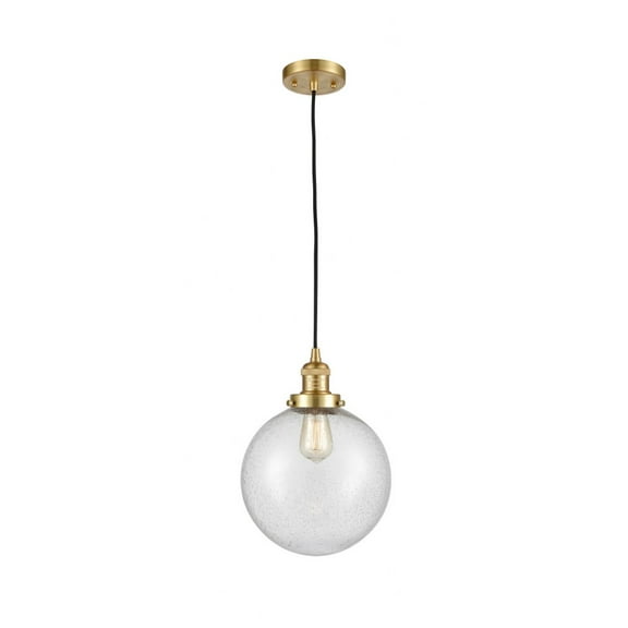 201C-SG-G204-10-Innovations Lighting-Beacon - 1 Light Cord Hung Mini Pendant In Industrial Style-13 Inches Tall and 10 Inches Wide-Satin Gold