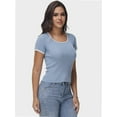 thumbnail image 6 of Women Summer Short Sleeve Shirts Crewneck Striped Color Block T Shirts Slim Fit Basic Tee Tops, 6 of 6
