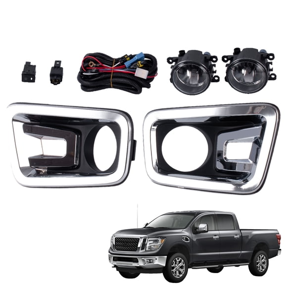 Complete Fog Light Kit w/ Covers, Switch & Wiring for 2017-2019 Nissan Titan & 2016-2019 Titan XD