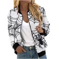 thumbnail image 2 of WXLWZYWL Womens Halloween Bomber Jacket Trendy Pumpkin Ghost Bat Spider Floral Print Casual Coat Zip Up Outerwear Windbreaker with Pockets Stand Collar Fall Clothes, 2 of 5