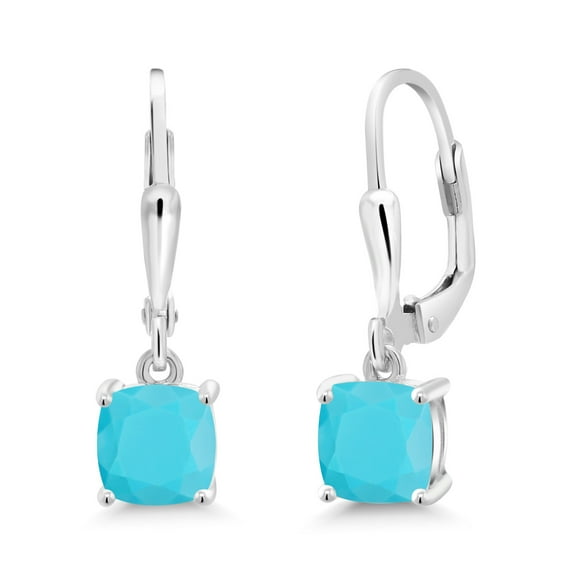 Gem Stone King 925 Sterling Silver Green Turquoise Dangle Earrings for Women (1.80 Cttw, Gemstone Birthstone, Cushion 6MM)