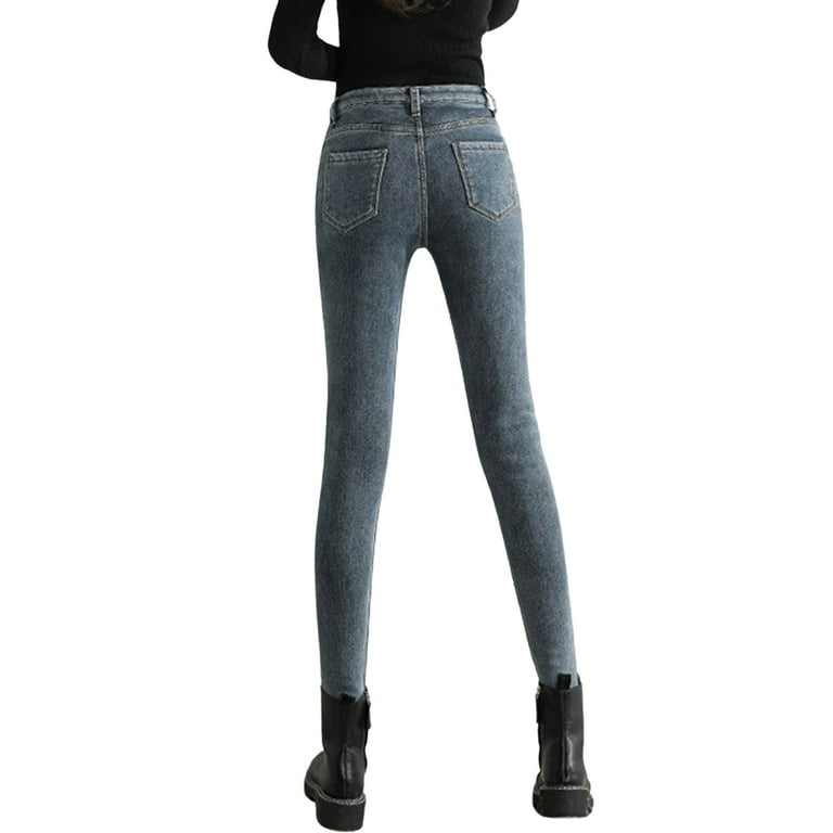 TheFound Women Winter Warm Fleece Lined Thick Jeans Plus Size High Waisted  Stretchy Skinny Thermal Jeggings Denim Pants 