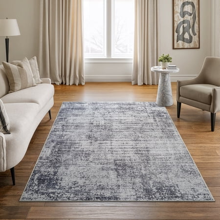 Bloom Rugs Washable Non-Slip 5 x 7 Rug - Gray / Charcoal / Blue Modern Abstract Area Rug for Living Room Bedroom Dining Room and Kitchen - Exact size: 5 x 7