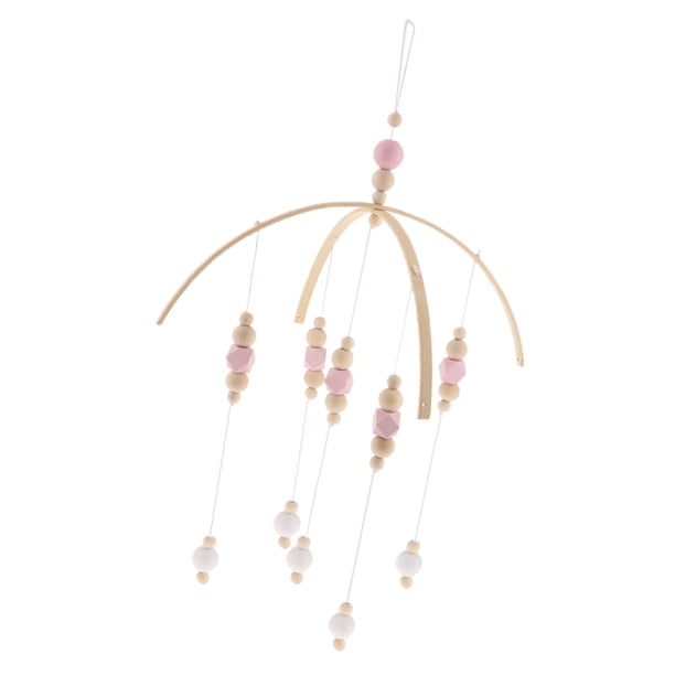 Móvil de madera The Catcher para la decoración de la cama del bebé, regalo recién nacido Rosado Cola Campanas de viento de madera