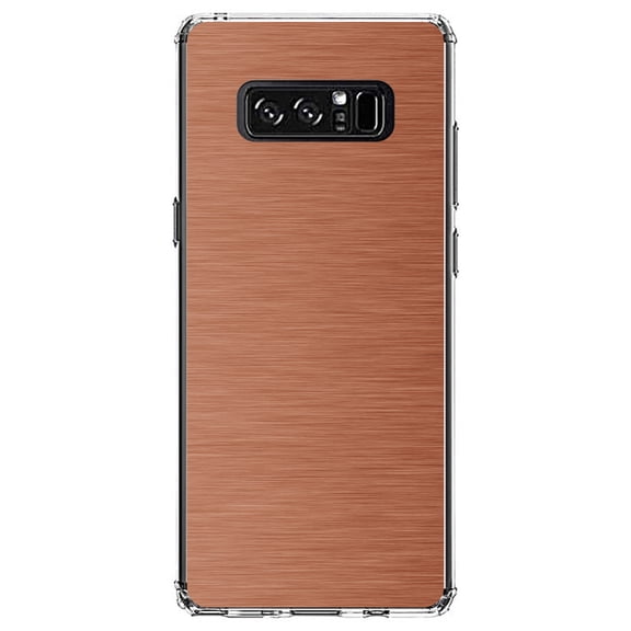 DistinctInk Clear Shockproof Hybrid Case for Samsung Galaxy Note 8 - TPU Bumper, Acrylic Back, Tempered Glass Screen Protector - Orange Stainless Steel Image - Printed Stainless