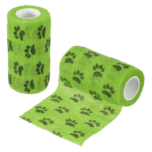 Uxcell Pet Wrap Bandages, 4 Inch 5 Yard Self Adhesive Bandage Wrap, Pet Non-Woven Tape First Aid Cohesive Gauze, (Grass Green/Paw, 2 Pcs)