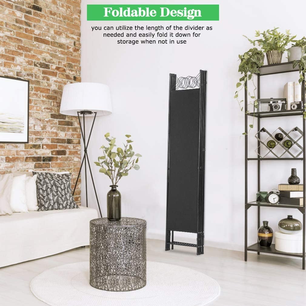FDW 4 Panel Room Divider 6 ft Steel for Home Office Bedroom, Black