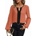 thumbnail image 2 of Womens Dressy Casual V Neck Color Block Business Blouses Long Sleeve Work Shirts Fall Trendy Clothes Coral XL, 2 of 9