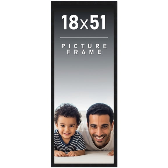 18x51 Frame Black Solid Wood Picture Frame | 0.75 Inch Moulding Width | Includes UV Acrylic