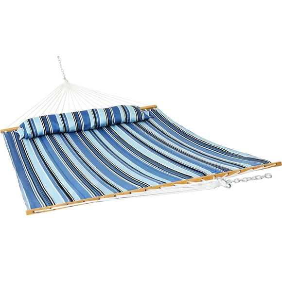 Sunnydaze Decor Sunnydaze Outdoor Quilted Fabric Hammock - Two-Person with Spreader Bars - Heavy-Duty 450-Pound Capacity - Misty Beach