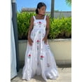 thumbnail image 4 of Women Embroidered Maxi Dress Sleeveless Smocked Flowy Sundress Boho Summer Long Dresses Beach Vocation White M, 4 of 5
