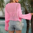 thumbnail image 5 of Tqyyweavej Bathing Suits Crochet Coverups for Women V Neck Solid Color Crop Top Swim Cover Up Free Size Long Sleeve Swimsuit Cover Up, 5 of 6