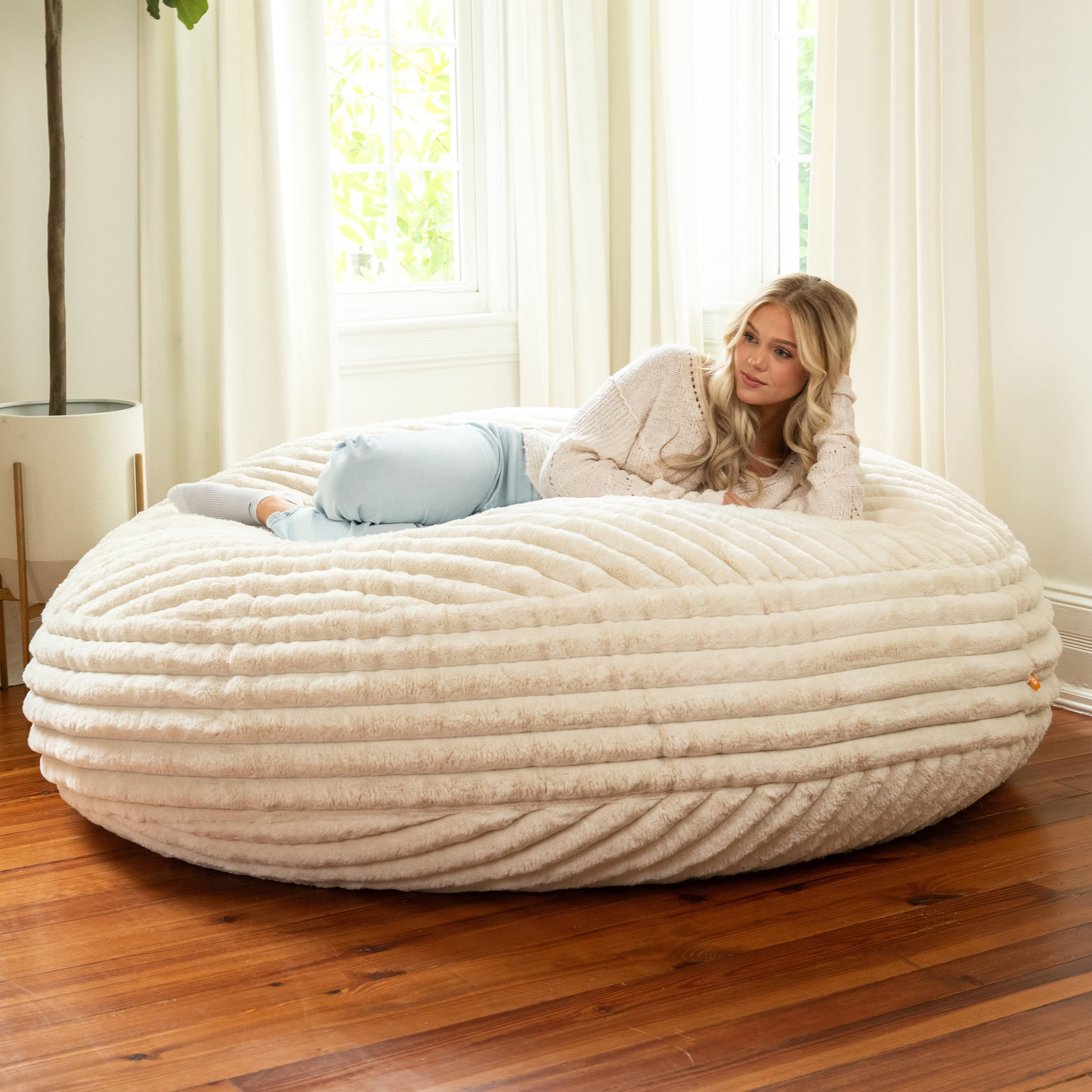 Jaxx 6 Foot Cocoon - Large Bean Bag Chair for Adults, Premium Luxe Faux Fur - Mondo Ivory