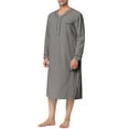 thumbnail image 4 of INSPIRE CHIC Men's Sleepshirts Henley Collar Solid Color Chest Pocket Long Sleeve Cotton Nightshirt L Gray, 4 of 6