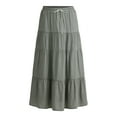 thumbnail image 5 of Time and Tru Women’s and Women's Plus Tiered Midi Skirt with Elastic Waistband, Sizes XS-4X, 5 of 5