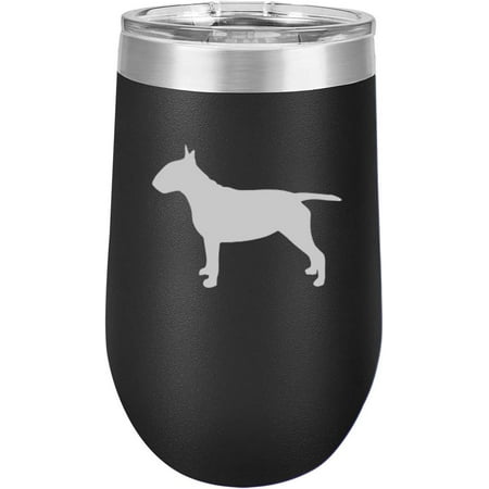 

16 oz Double Wall Vacuum Insulated Stainless Steel Stemless Wine Glass Coffee Travel Mug With Lid Bull Terrier (Black)