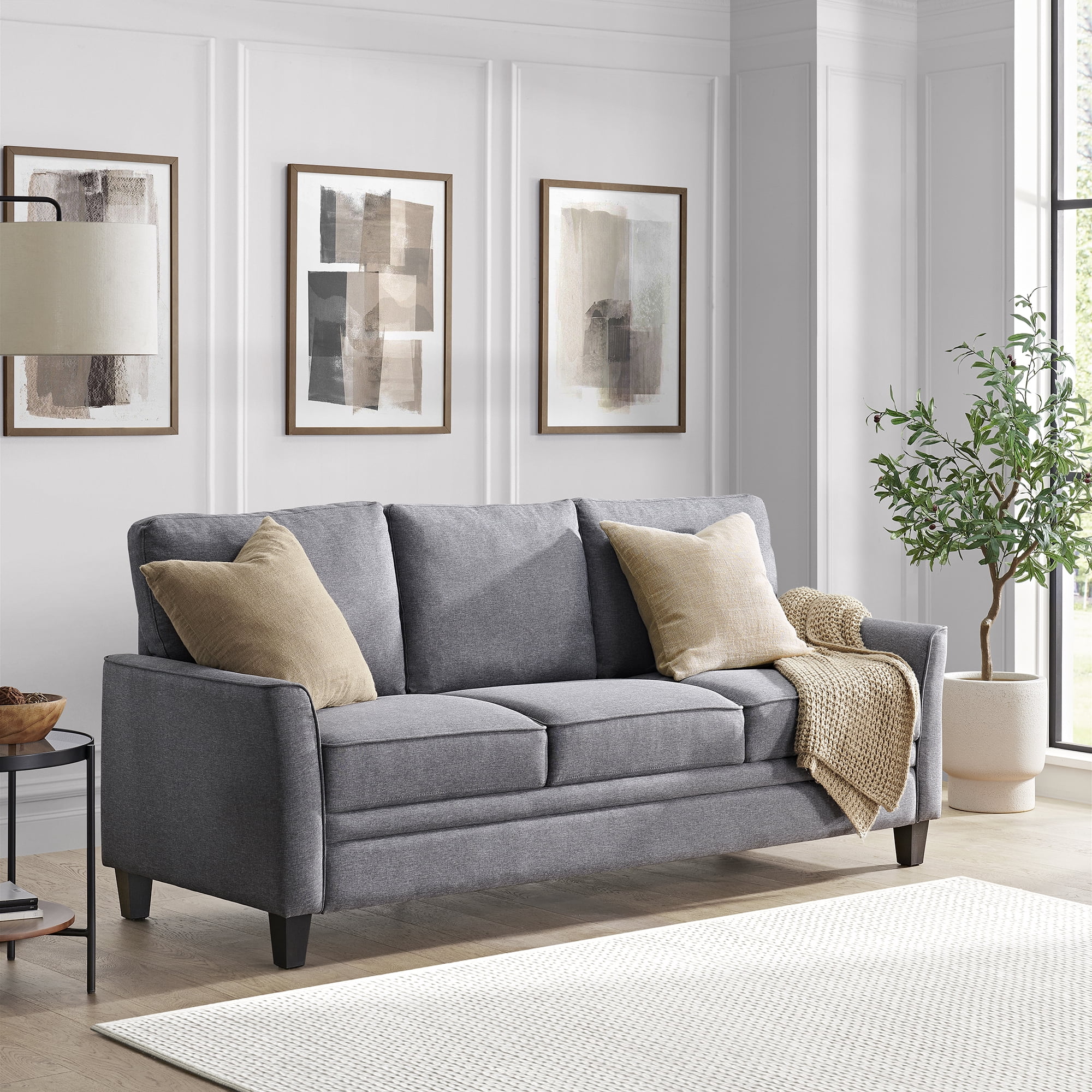 Mainstays Auden 81" 3 Seat Classic Modern Sofa, Gray