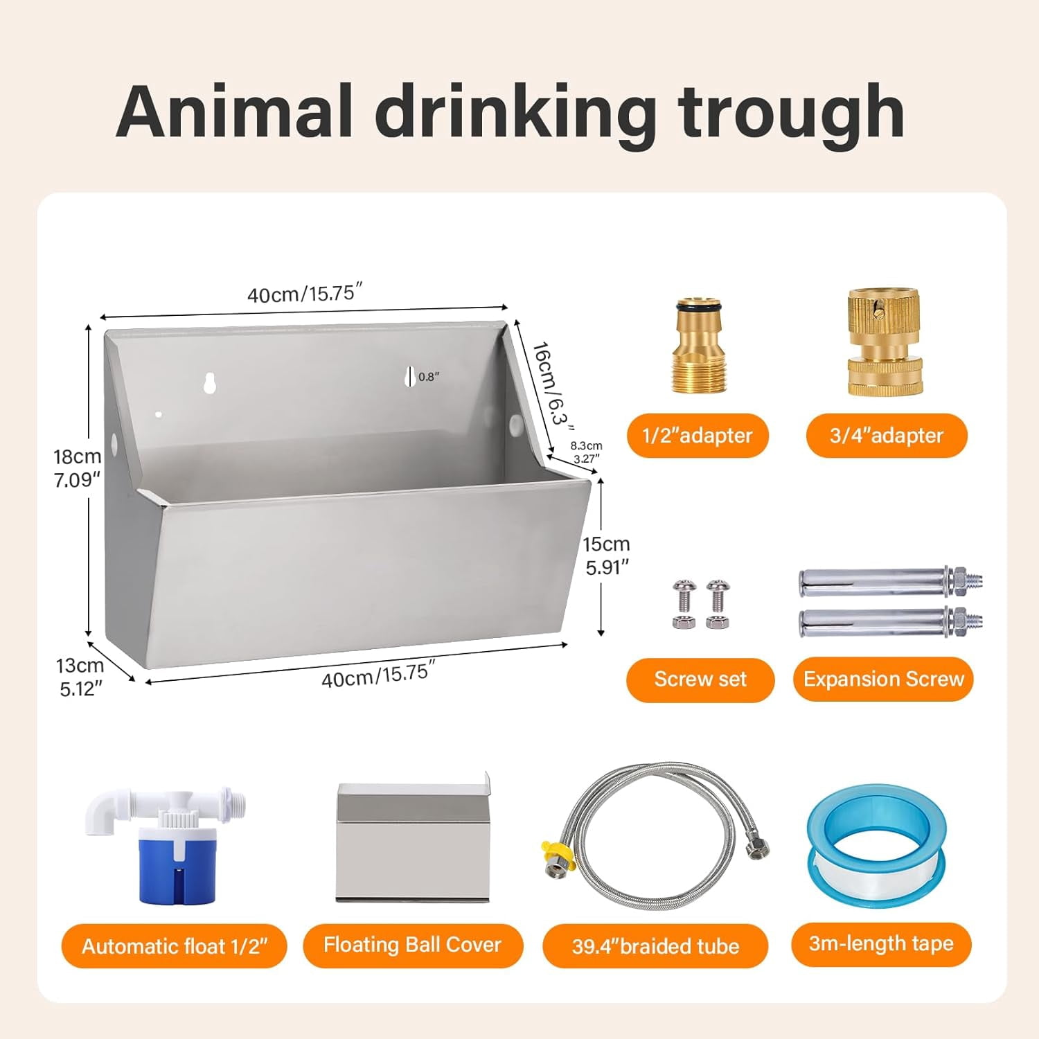 2Gal Automatic Dog Water Bowl Dispenser Auto Fill Dog Waterer Outdoor Livestock Water Trough Drinking Feeder for Large Breed Dogs Chicken Cat Horse Poultry Farm Animal