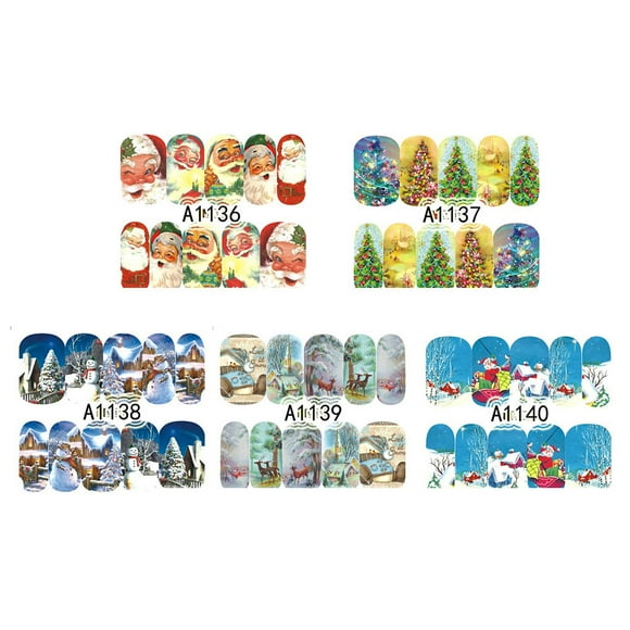 5PCS Cute Christmas Nail Art Nail Aticker New Nails art sticker Nail Year Slider Tattoo Water Decal Full Wraps Designs Decals