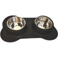 thumbnail image 3 of Zhuge Cuencos de acero inoxidable para perros de tamaño mediano - Alfombrilla antiderrames de silicona negra - 64 oz en total, 3 of 3