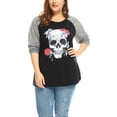 thumbnail image 1 of Mujer TalextCráneo Floral con contraste de color Raglan T-CamiNegro 1X, 1 of 5