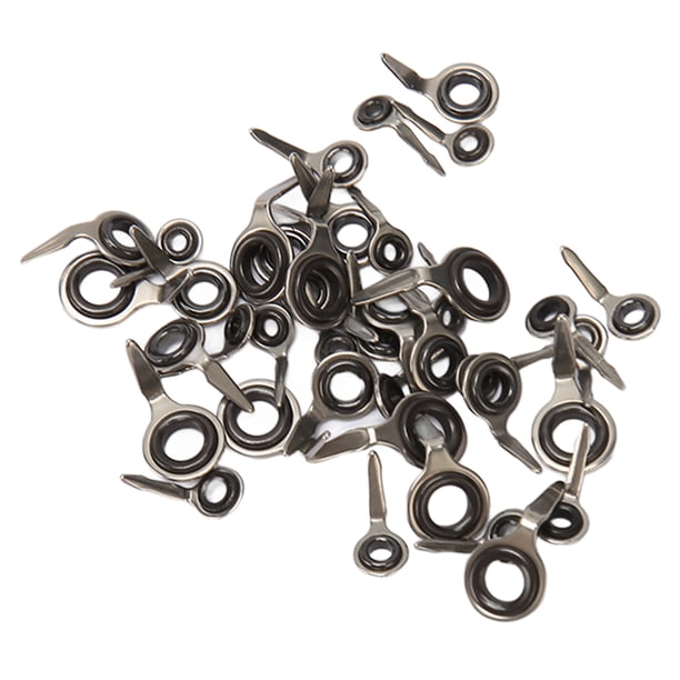 Kit de reparación de puntas de caña de pescar (40 unidades), anillos guía de cerámica de acero inoxidable, kit de reemplazo de puntas de caña de pescar para agua salada y dulce, blanco y negro.