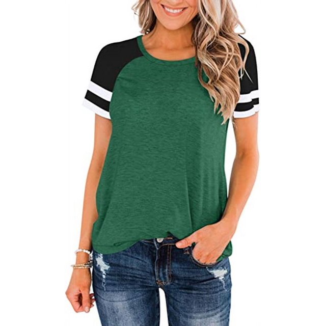 Nouveau T-Shirt Col Rond pour Femmes à Manches Courtes, Haut Décontracté à Blocs de Couleur