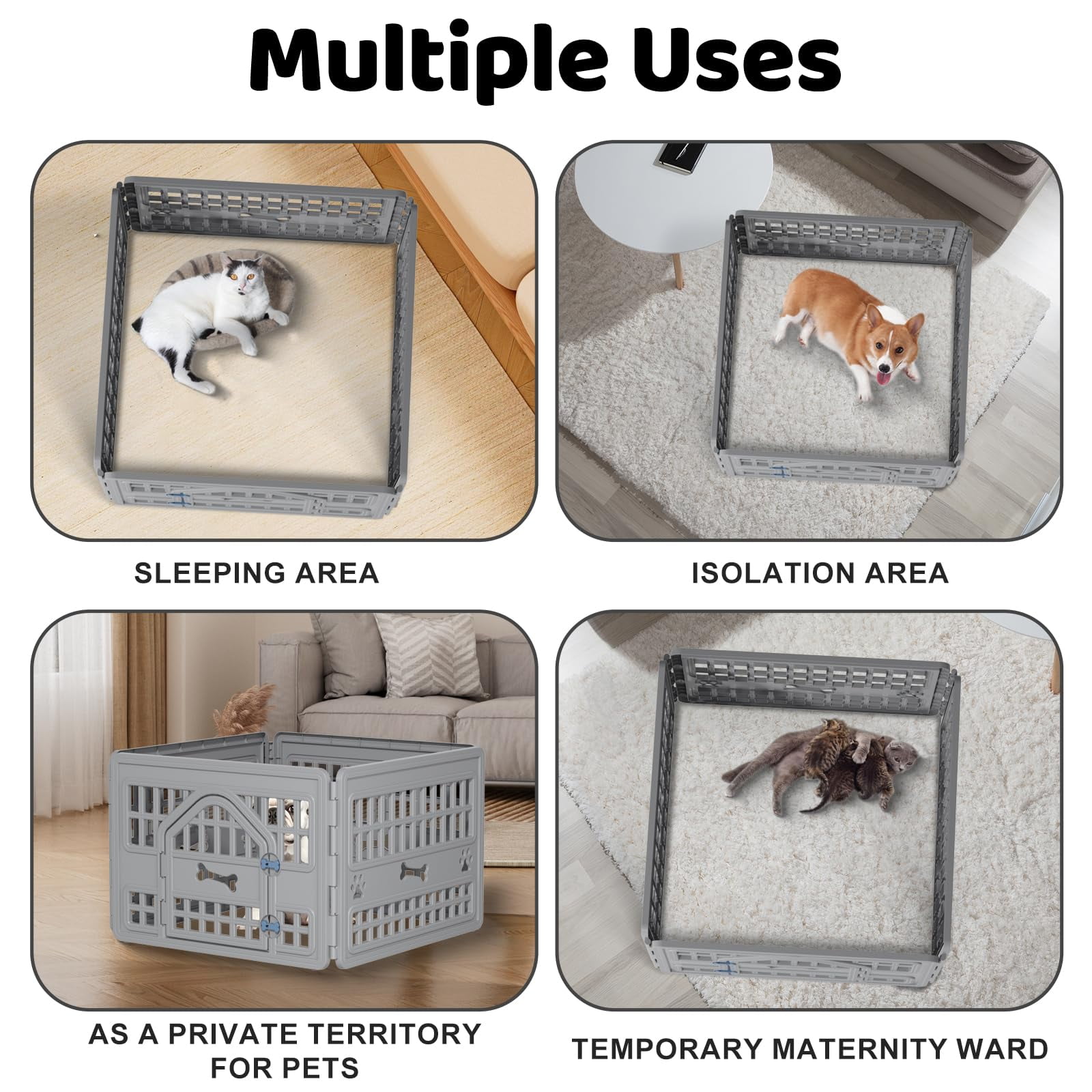 4-Panel Pet Playpen for Dogs & Cats - Indoor/Outdoor Safety Gate with Door, Portable Metal Puppy Fence - Easy to Clean & Assemble, Secure Kennel for Small Animals