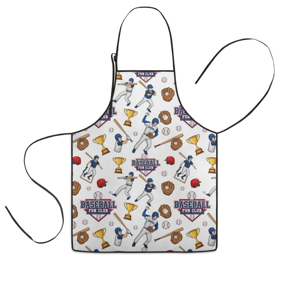 White Baseball Fun Club Pattern Kids Aprons for Girls and Boys,Adjustable Neck Strap Toddler Aprons for Kids Cooking Baking