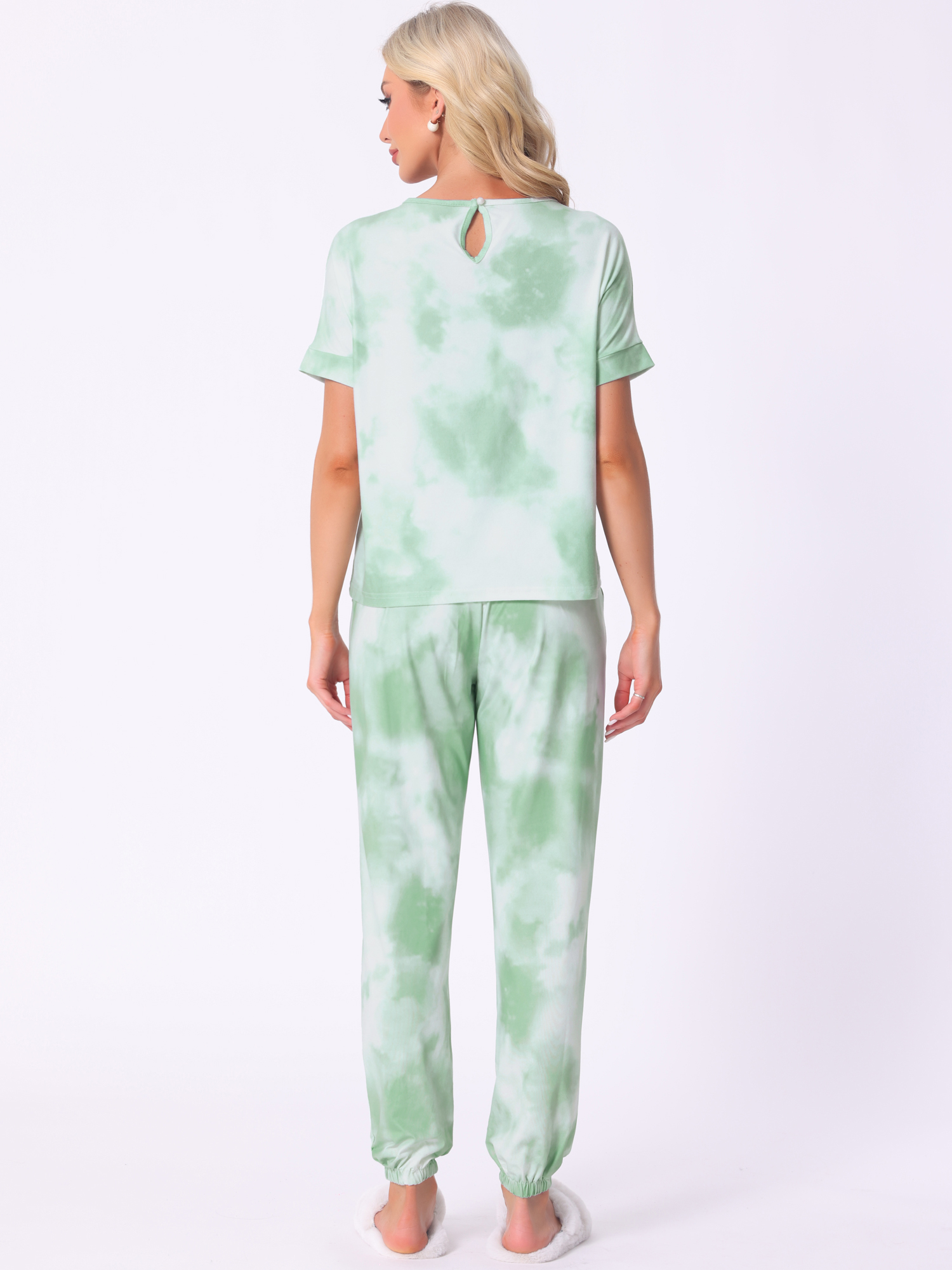 DARING DIVA Women's Tie Dye T-shirts with Pants Pajamas Set M Green
