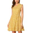 thumbnail image 1 of Vestido De Mujer Con Estampado Floral, Cuello En V, Sin Mangas, Con Volantes Y Dobladillo Amarillo M, 1 of 6