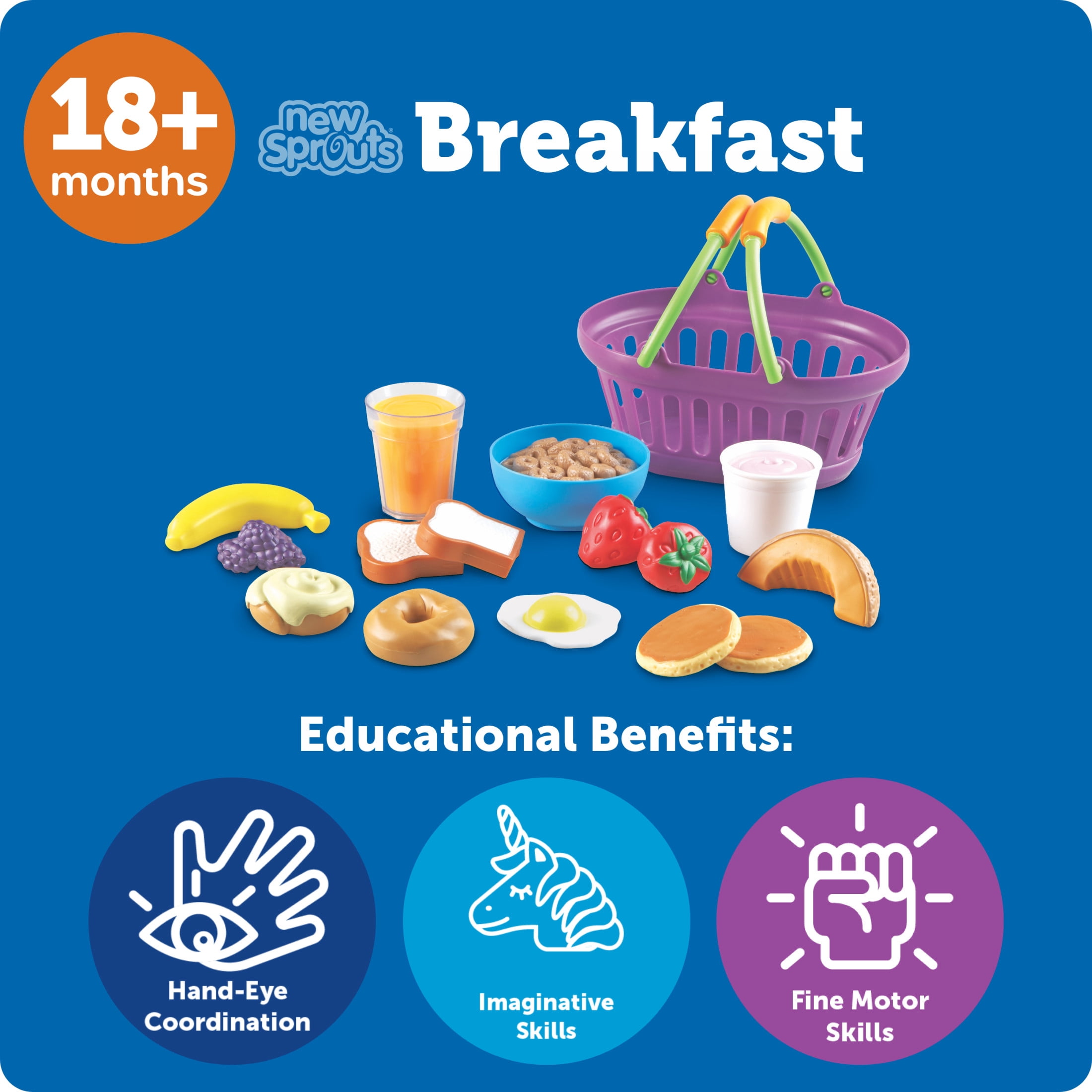 Learning Resources New Sprouts Breakfast Foods Basket, Pretend Play, Toddler Toys, Ages 18 Months+