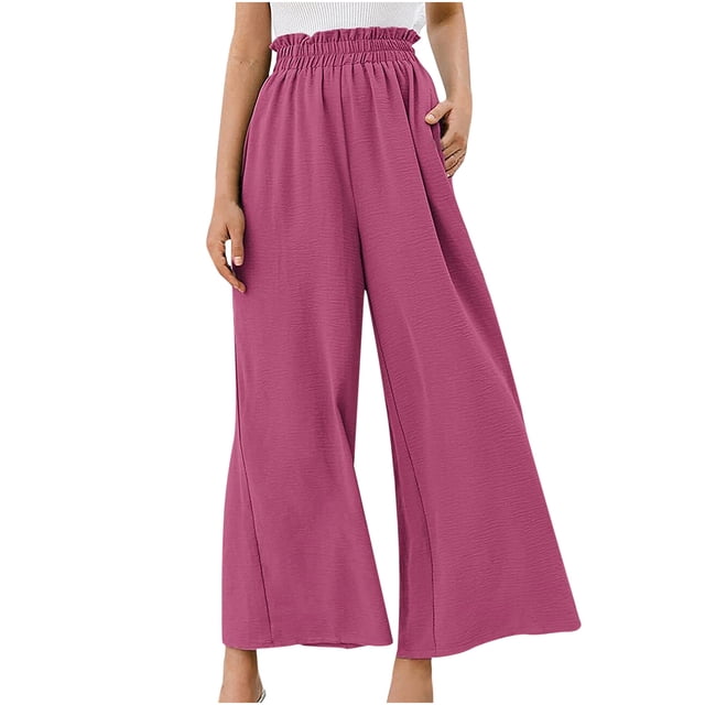 Pantalones Largos de Pierna Ancha Informales de Algodón Sólido Con Cordón de Lino Y Cintura Elástica Para Mujer Odeerbi ODB-6